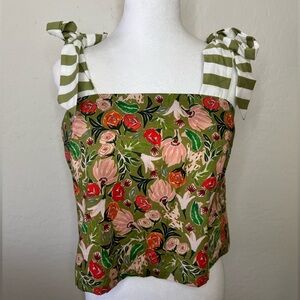 BURU- Olive Floral Tie-Shoulder Top